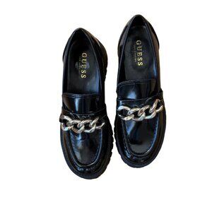 GUESS black and silver accent chain loafers with lug sole size 7.5